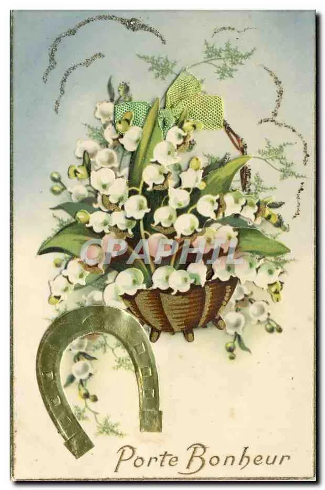 Blütenstrauß aus Mohnblumen in einem Korb — mit einem Hufeisen — Verleger nicht sichtbar - Vorderseite