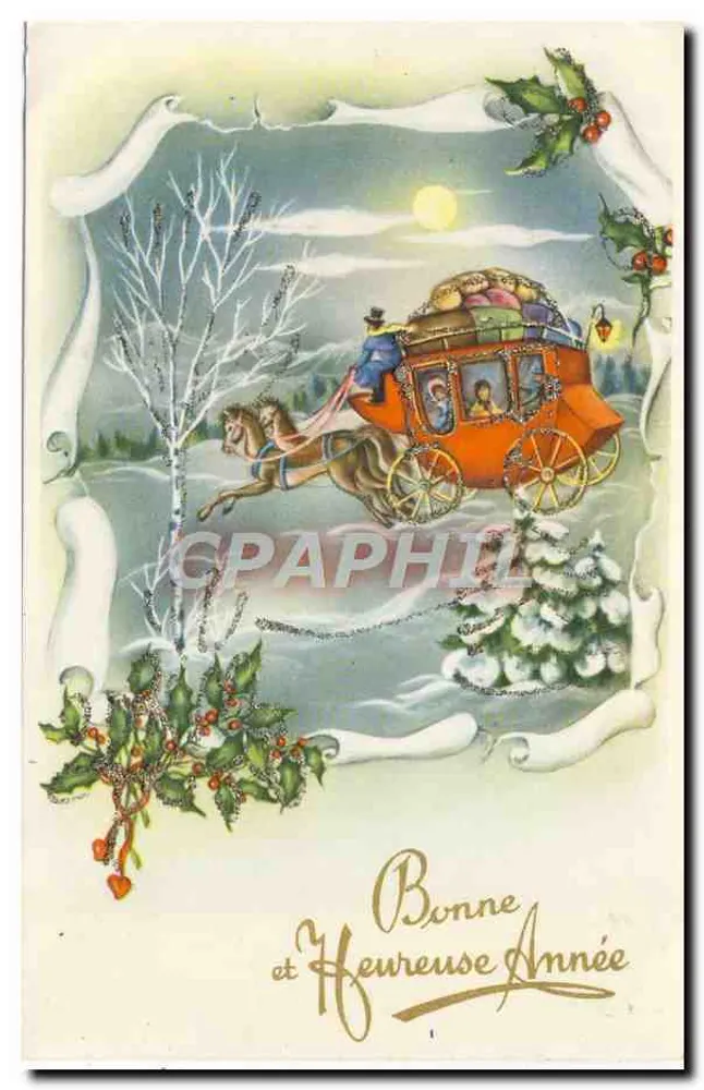 Winterkutsche — Weihnachtskartenmotiv — Verlag nicht sichtbar - Vorderseite