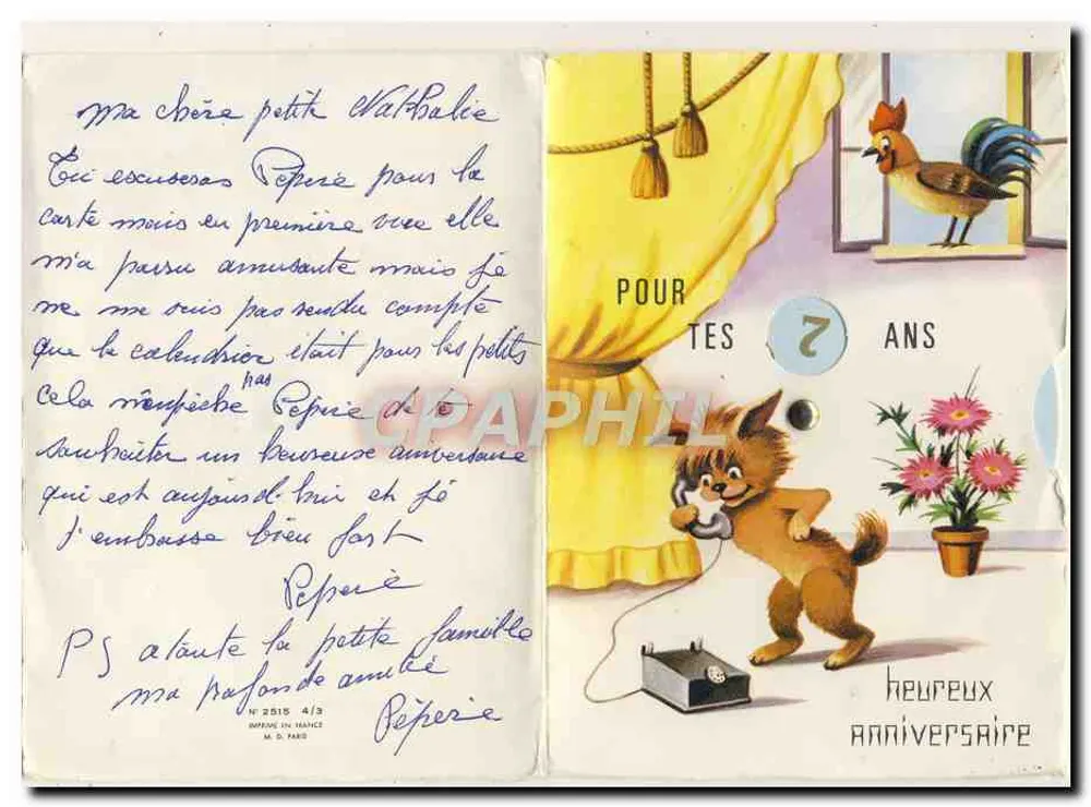 Hond die met de telefoon speelt — Voor je 7e verjaardag — Drukkerij M.D. Parijs, n° 2815 4/3 - Voorkant