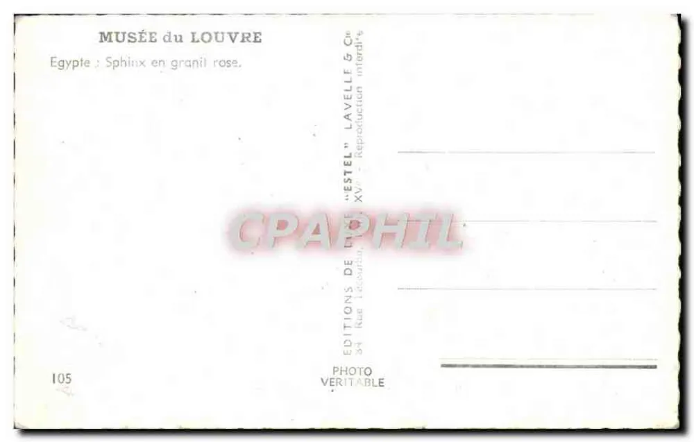 Esfinge em granito rosa — Museu do Louvre — Éditions de Duxe "ESTEL" Lavelle & Cie, n°105 - Verso