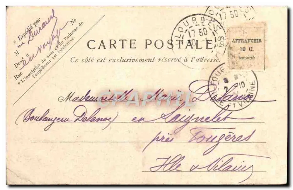 Lourdes. Der Berg. Aufnahme vom Calvaire — Verlag V. P. Paris N. 24, mit 5c blauem Stempel - Rückseite