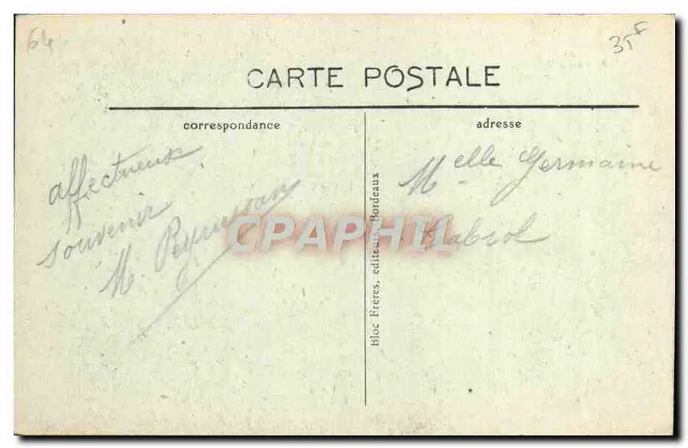 Blarrfuz (Côte Basque) — A Rocha do Basta — editor Bloc Frères, Bordeaux, n°44 - Verso