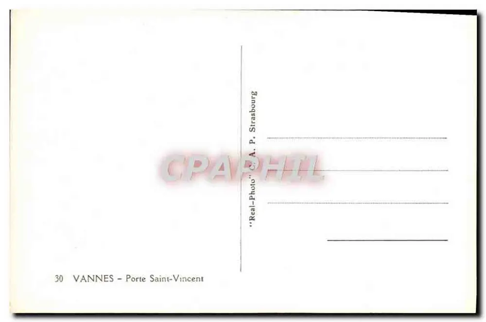 VANNES - Porta Saint-Vincent — editor A. P. Straubourg, n° 30 - Verso