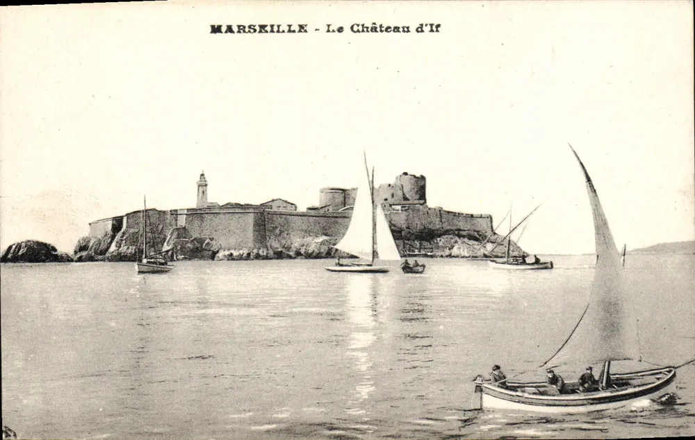 Marselha - O Castelo de If — visão marítima com barcos a vela — editor não identificado - Frente