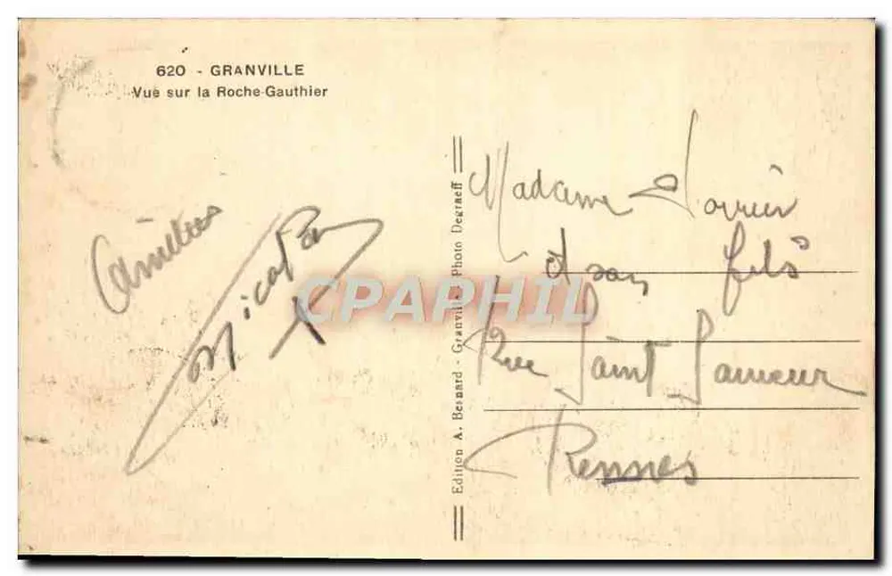 Granville — Vista sobre a Roche-Gauthier — Editor A. Bernard - Verso