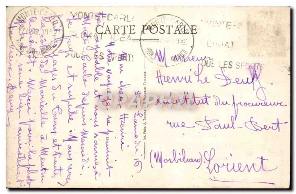 Monte-Carlo — Vista dos Boulingrins — Pasquier Confiserie - Verso