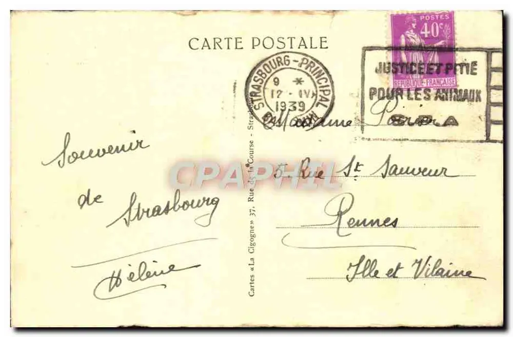 Straßburg — Platz der Republik und Palast des Rheins (ehemaliger Kaiserpalast) — Verlag Cartes « La Cigogne » - Rückseite