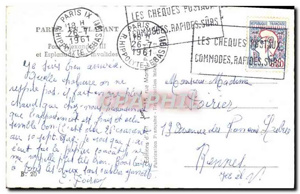 Ansicht von Paris — Pont Alexandre III und die Invaliden — Éditions Jvonn, n° 207 - Rückseite