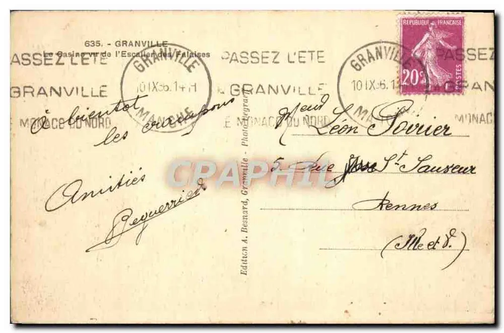 Granville — Das Casino des Escalier des Falaises — Edition A. Bernard, Granville - Rückseite