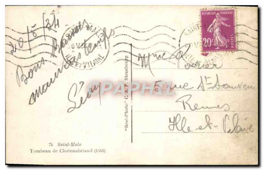 Túmulo de Chateaubriand — Saint-Malo — editor C.A.P. Strashourg - Verso