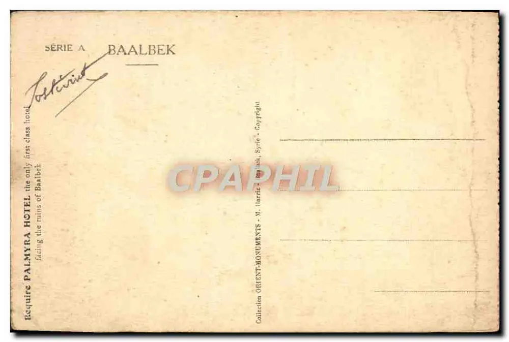 Baalbek (Syrie) — Temple de Jupiter — La Grande Cour — éditeur M. Ilarizé, série A - Verso