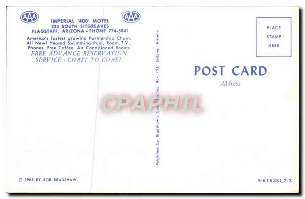 Flagstaff und das Imperial '400' Motel — Verlag Bradshaw, Nr. S-61635 L2-3 - Rückseite