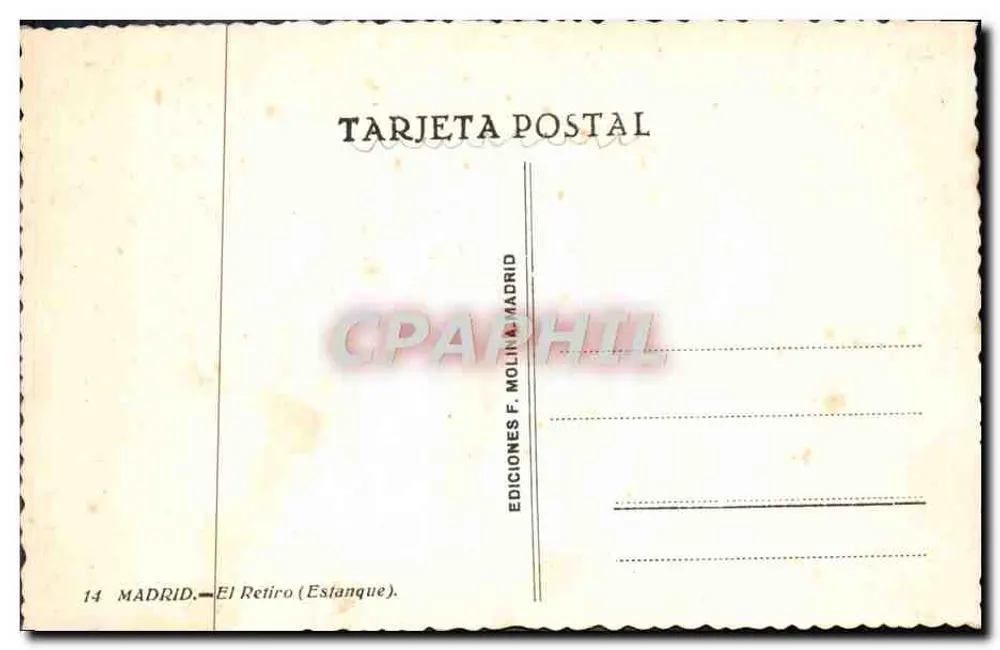 Madrid — El Retiro (Estanque) — Edições F. Molina, Madrid - Verso