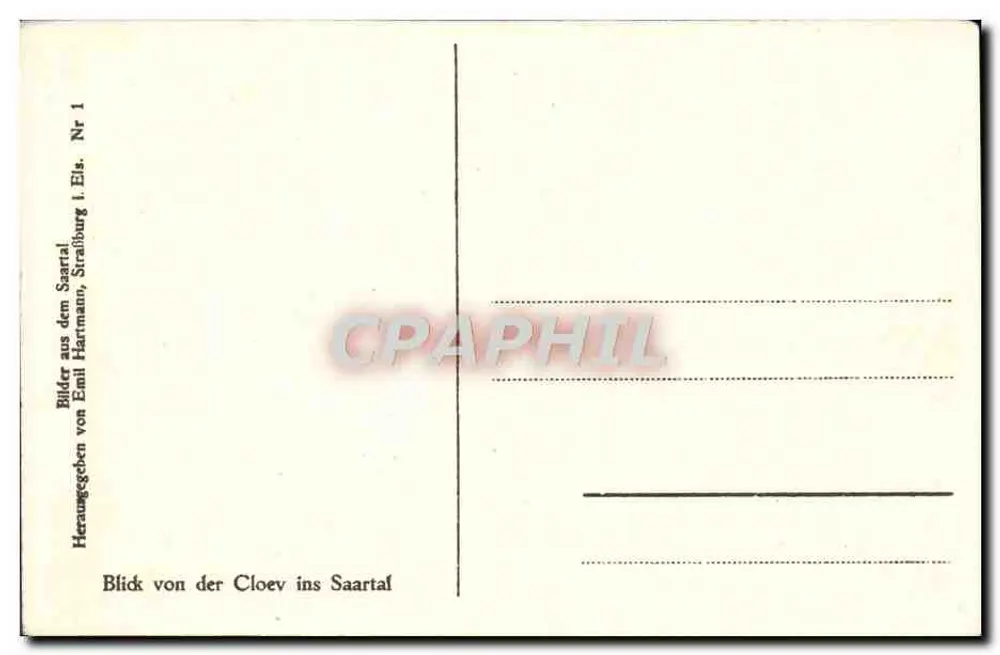 Uitzicht op het Saarland — vanaf Cloy — uitgever Emil Hartmann, serie Nr. 1 - Achterkant