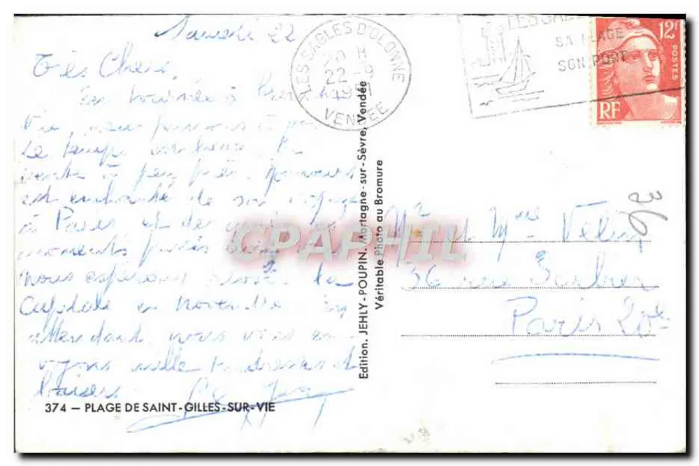 सेंट-गिल्लेस-सर-वी के समुद्र तट — समुद्र तट और तट का दृश्य — संस्करण जेहली, संख्या 374 - पीछे