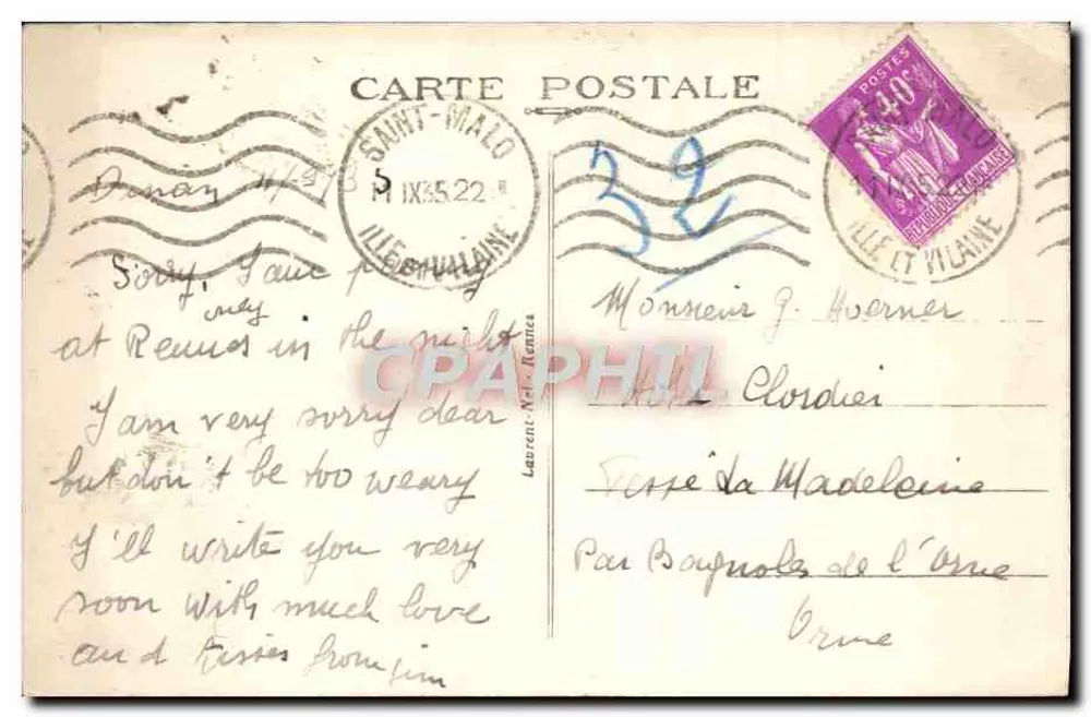 Côte d'Emeraude — Le Chêne Vert - Château sur les Bords de la Rance — éditeur non visible, n° 927 - Rückseite