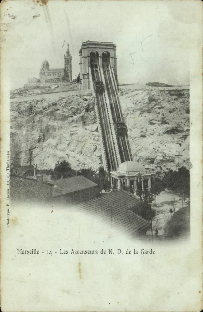 Marseille - Les Ascenseurs de N.D. de la Garde — Phototype E. Lacour, 19 rue Thubaneau - Recto