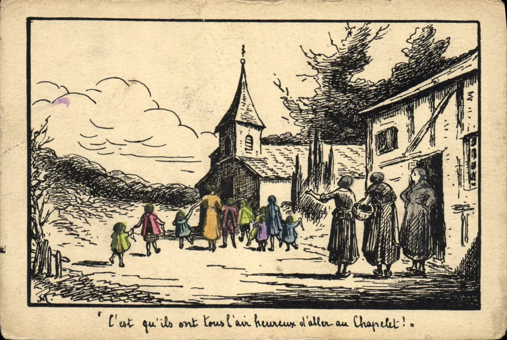 Kinder auf dem Weg zur Kirche — Dorfszene — Verlag: SIBLÉE DU CÉLÉBRÉ DES ENFANTS - Vorderseite