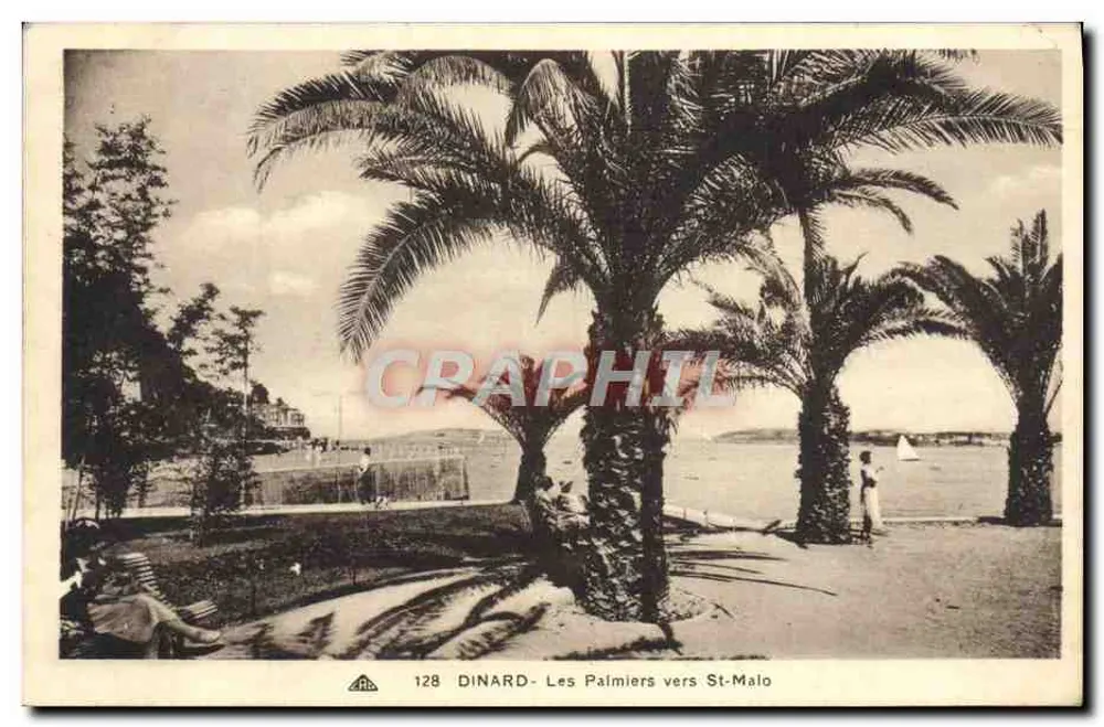 Dinard - Os Palmieres em direção a St-Malo — Bilhete postal antigo n°128, editor Aliaçenne des Arts Photomécaniques - Frente