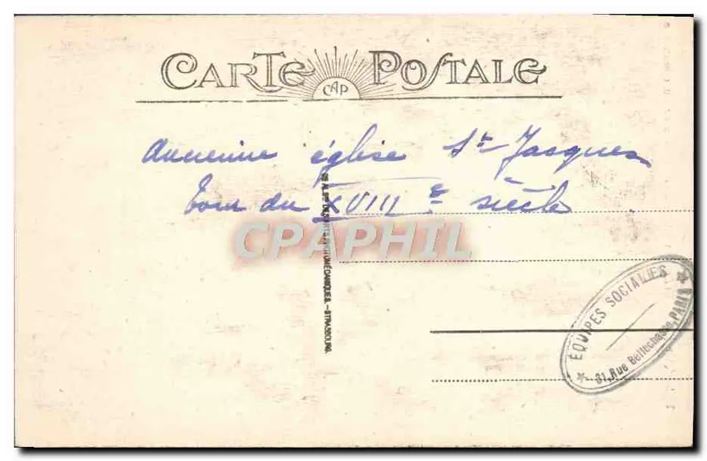 St-Quentin - Glockenturm und Innenraum des Handelsplatzes — Équipes Sociales, 31 Rue Belin, Paris - Rückseite