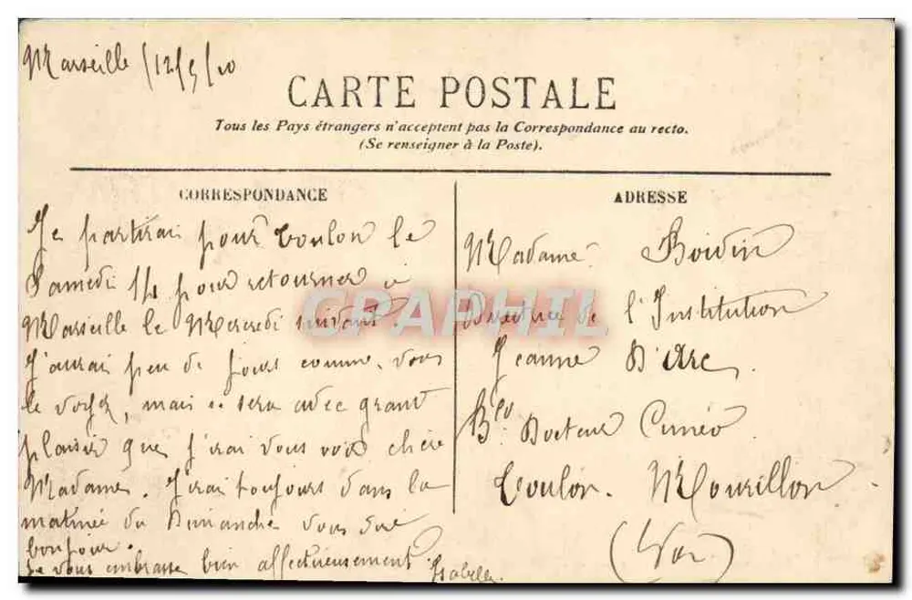 Marselha — Place Sadi-Carnot e Rue Colbert — EL. n°116 - Verso