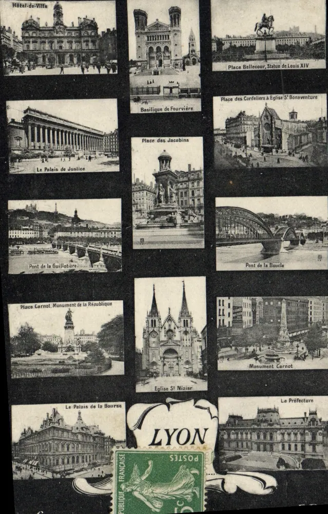Lyon — Vista panorâmica com 12 vignettes — editor desconhecido - Frente