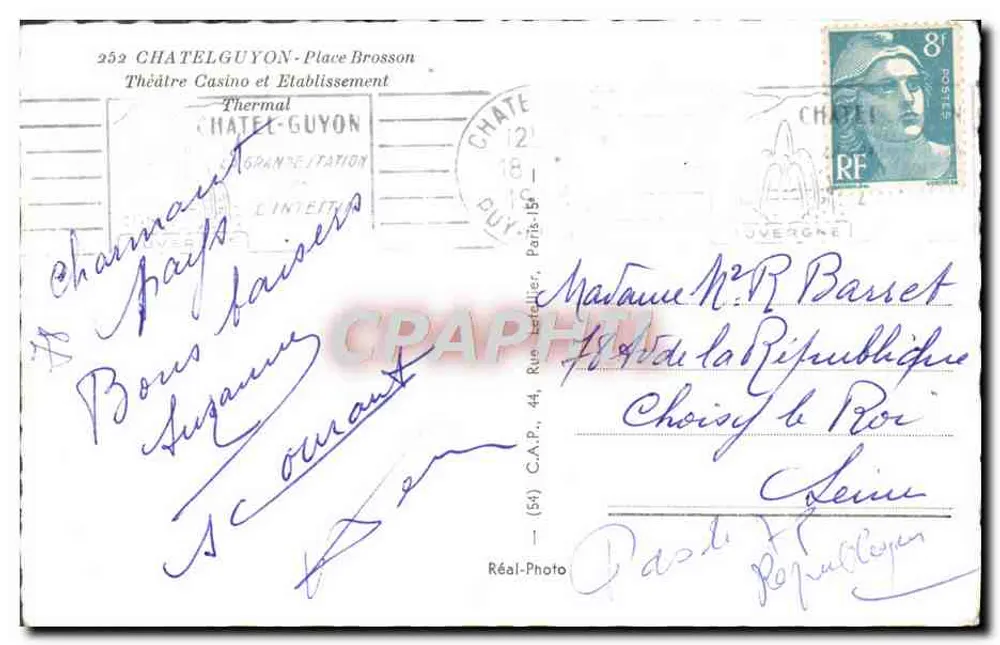 モダン絵葉書 チャテルグイヨン プレース・ブロソン劇場カジノおよび温泉施設 - 裏面