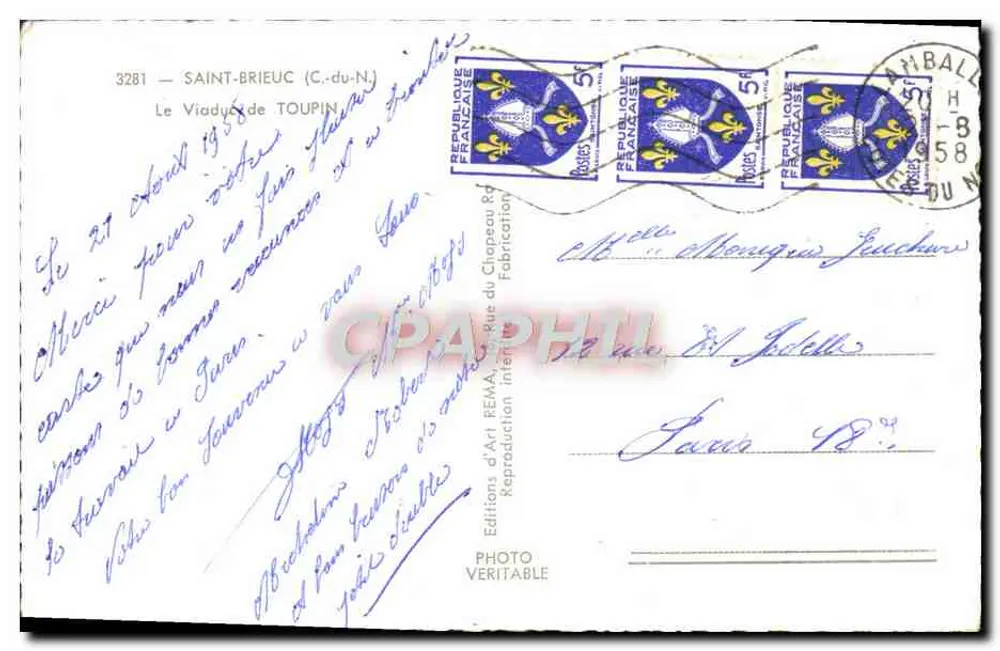 O Viaduto de Toupin — Saint-Brieuc (C.-du-N.) — Éditions d'Art RÉMA, n° 3281 - Verso