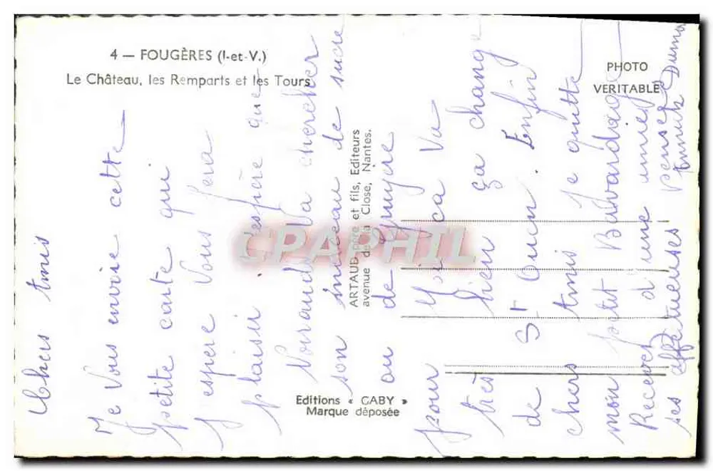 Fougères (Ille-et-Vilaine) — Ansicht des Schlosses, der Mauern und Türme — Verlag Saby - Rückseite