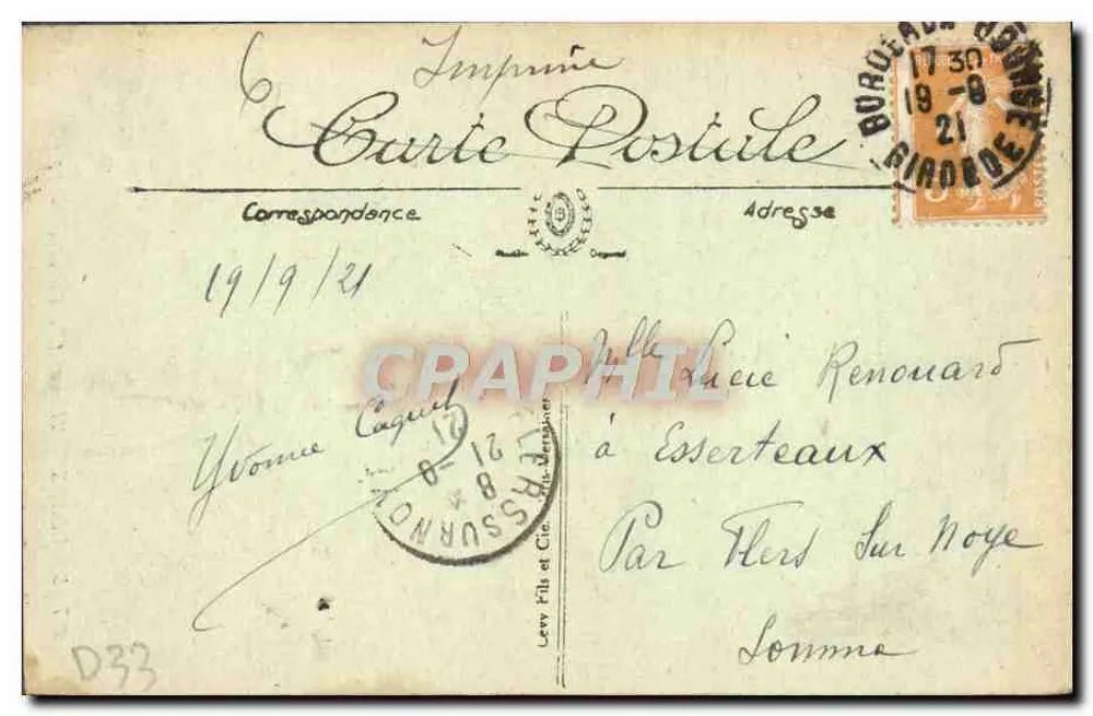 Bordeaux — Monument dos Girondinos — LL. — 187 - Verso