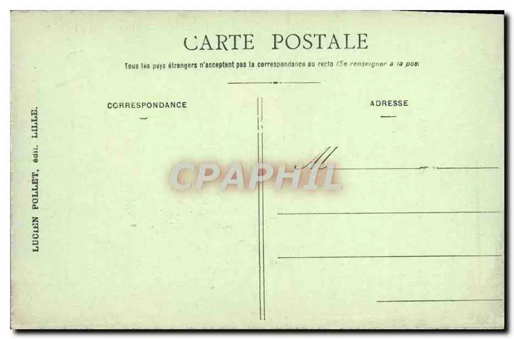 Calais - Hotel de Ville — L.P. 7 — wydawca Lucien Pollet, Lille - Rewers