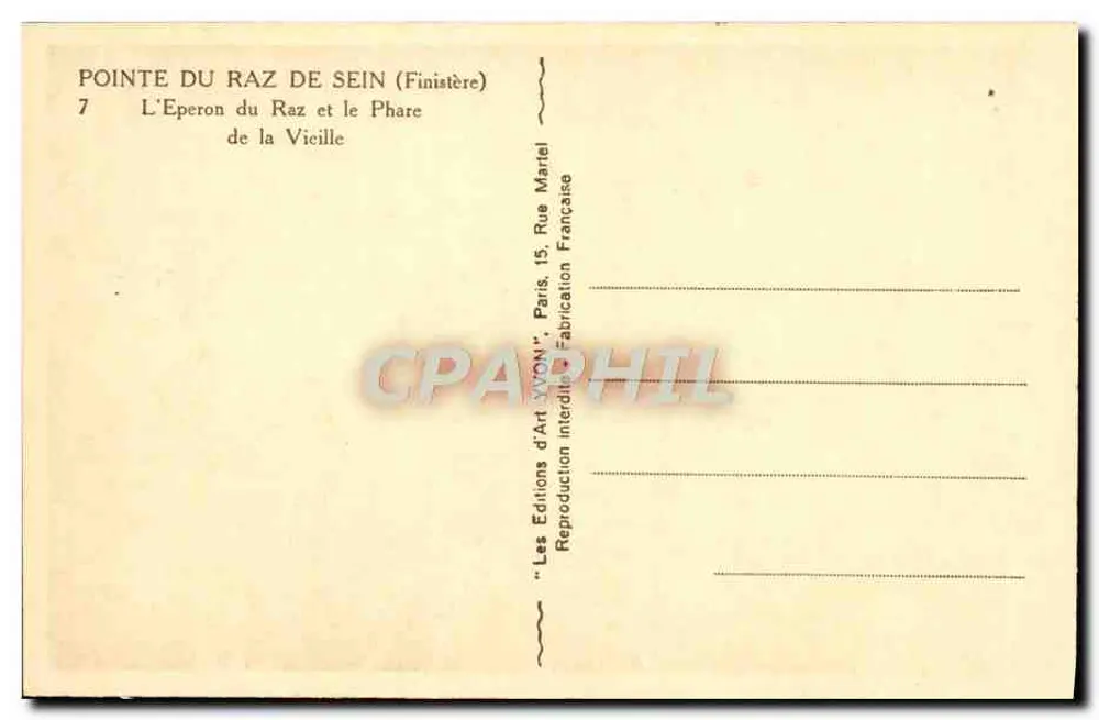 Pointe du Raz de Sein — Eperon du Raz und Phare de la Vieille — Les Éditions d’Art YVON, Paris - Rückseite
