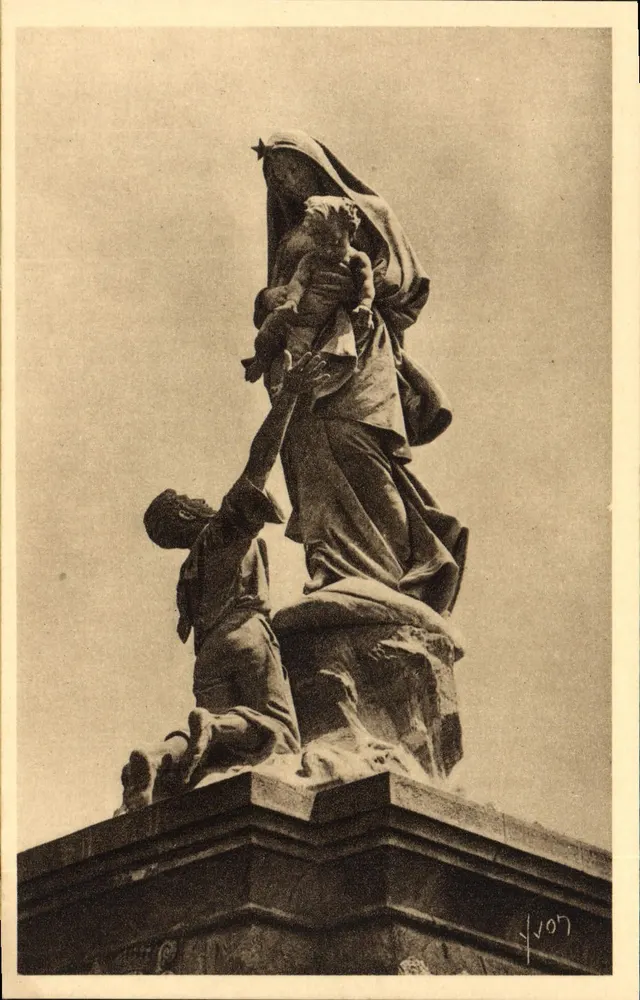 Pointe du Raz de Sein (Finistère) — Statue der Gottesmutter der Schiffbrüchigen — Godebsky, Bildhauer - Vorderseite