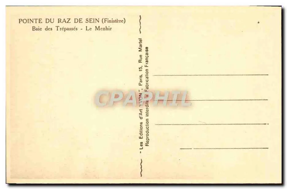 Punkt du Raz de Sein — Bucht der Verstorbenen — Menhir — AVON Kunstverlag, Paris - Rückseite