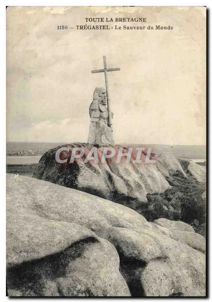 Trégastel — Statue du Sauveur du Monde sur rochers — éditeur TOUTE LA BRETAGNE, n° 1180 - Frente
