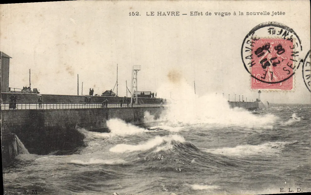 Le Havre — Ansicht der brechenden Wellen an der neuen Mole — J.M. n°152 - Vorderseite