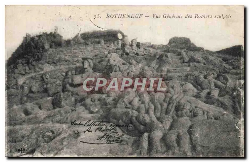 Rothenneuf — Allgemeiner Blick auf die gemeißelten Felsen — Verlag: A. Ménard, Nr. 75 - Vorderseite