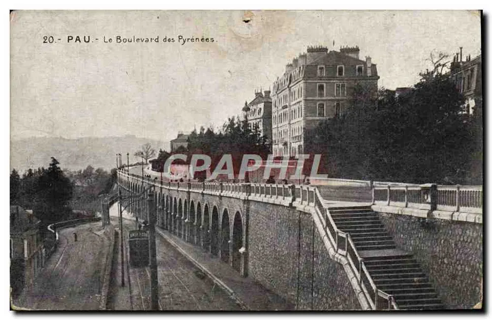Pau — Le Boulevard des Pyrénées — éditeur imprimeur non visible, n° 20 - Frente