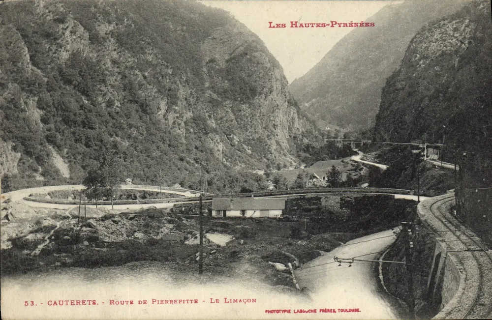 Cauterets - Estrada de Pierrefitte - O Caracol — As Altas Pirineus — Phototype Labouche Frères, Toulouse, n°53 - Frente