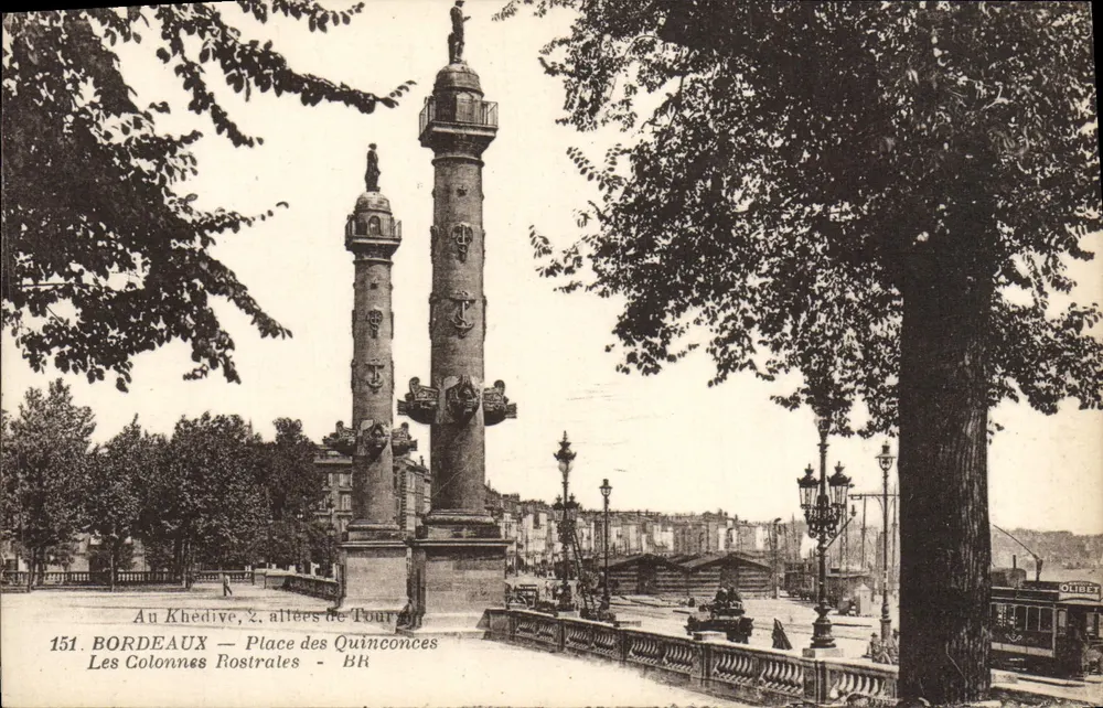 Bordeaux — Place des Quinconces — Die Rostralkolonnaden — Bloc Frères, n°151 - Vorderseite