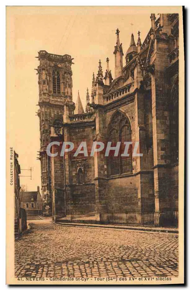 Nevers - Cattedrale di San Ciro - Torre (54m) dei secoli XV° e XVI° — Collezione Roujé, n°41 - Recto