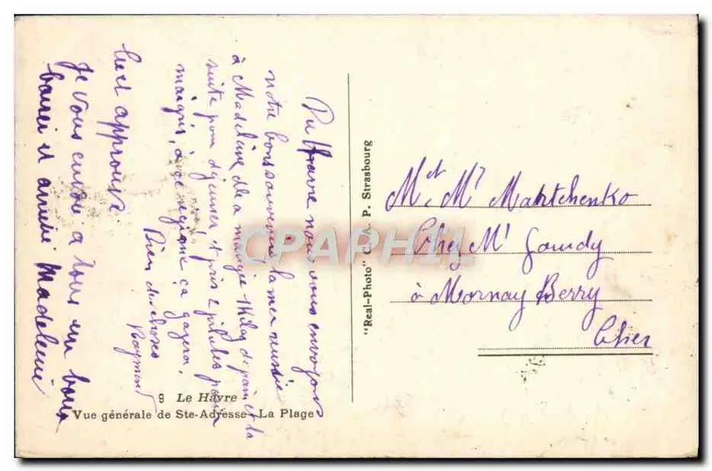Ste-Adresse — Der Strand — Allgemeiner Blick — Verlag 'Real-Photo' C. P. Straßburg - Rückseite