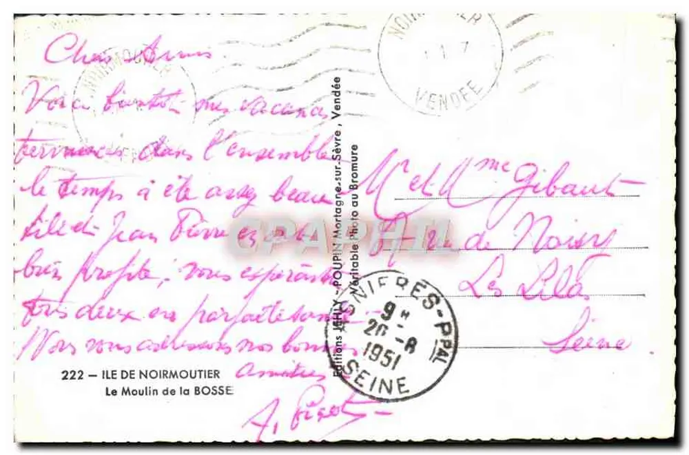 A Moinha da Bosse — Ilha de Noirmoutier — Edições Jehly, n°222 - Verso