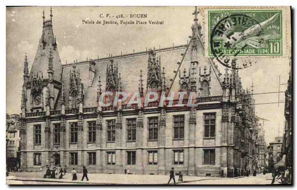 Palacio de Justicia, Fachada Plaza Verdrel — Rouen — C.V. 428 - Anverso