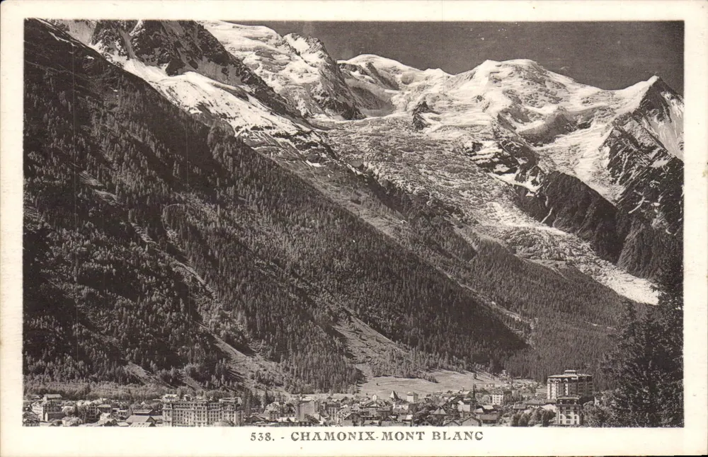 Chamonix-Mont Blanc — vista panorâmica das montanhas nevadas — L. Morand, Megève (Haute-Savoie) - Frente