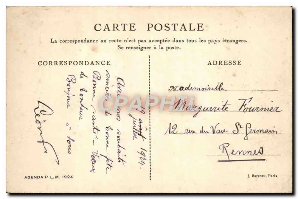 Vivarais — Défilé de Ruoms — Agenda P.L.M. 1924 - Achterkant