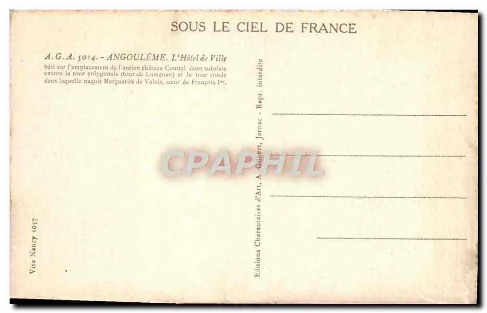 Angoulême — O Hotel de Ville sobre o antigo castelo Comtal — Edições Charentais d'Art, A. Gillben - Verso