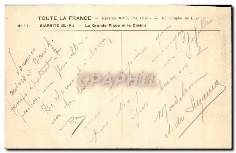 Biarritz (B.-P.-P.) — La Grande Place und das Casino — Edition JOVÉ, Pau (B.-P.-P.) - Rückseite
