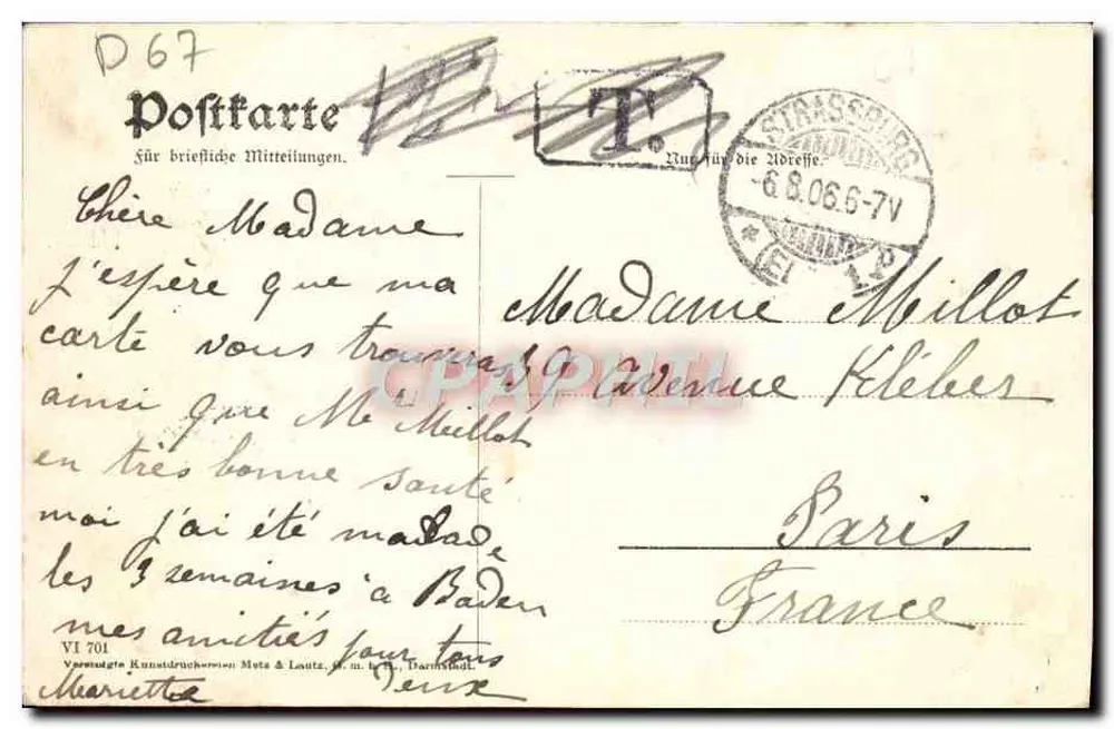 Estrasburgo i. E. — Catedral de Nossa Senhora — editor VI 701 - Verso