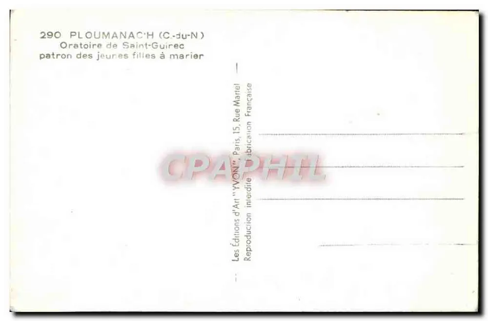 Oratorio de San Guirec — patrón de las chicas solteras — Les Éditions d'Art 'YVON', París - Reverso